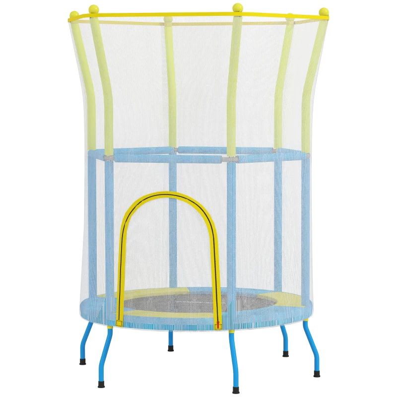 AIYAPLAY Trampolín Infantil de Interior con Red de Seguridad Cuerdas Elásticas y Barras Acolchadas 3-6 Años Ø140x190cm Azul Claro