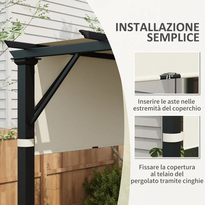 Outsunny Copertura per Gazebo Pergola 3x3 m in Poliestere con Tasche e Cinghie, 488x122 cm, Bianco Crema