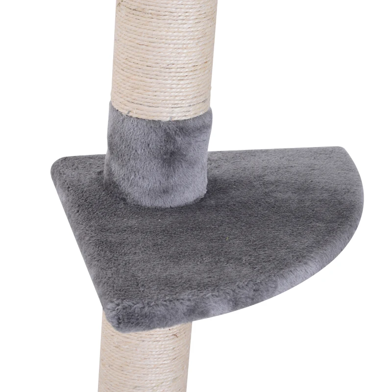 PawHut Árvore Arranhadora para Gatos Arranhador para Fixar ao Teto Altura Ajustável com Plataformas Poste de Sisal 40x34x230-260cm Cinza