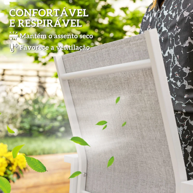 Outsunny Conjunto de 2 Cadeiras de Jardim Empilháveis com Tecido Transpirável e Estrutura em Aço 56x58x89 cm Branco e Cinzento