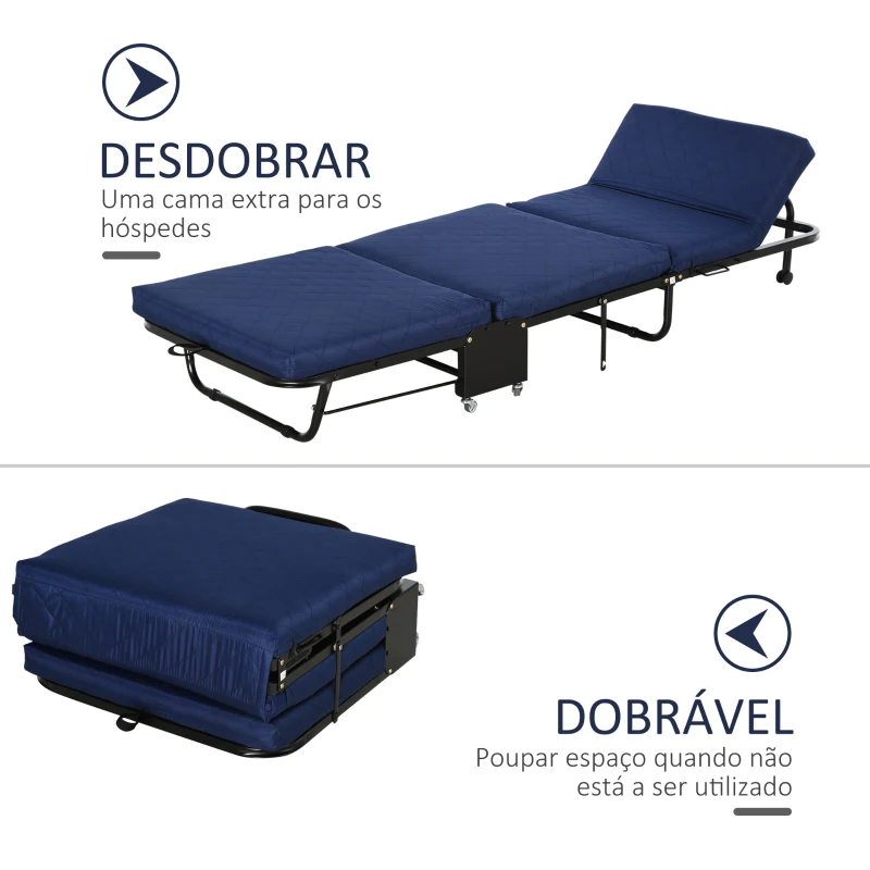 HOMCOM Cama dobrável portátil Cabeceira Ajustável em 5 Níveis de Ângulo Carga máxima 120 kg 184x65x26cm Azul