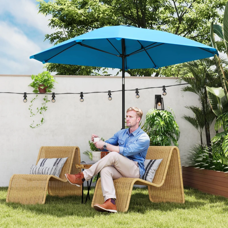 Outsunny Sombrilla de Jardín 233x233 cm Ángulo Ajustable Impermeable Poste de Aluminio Varillas de Fibra de Vidrio Manivela Azul