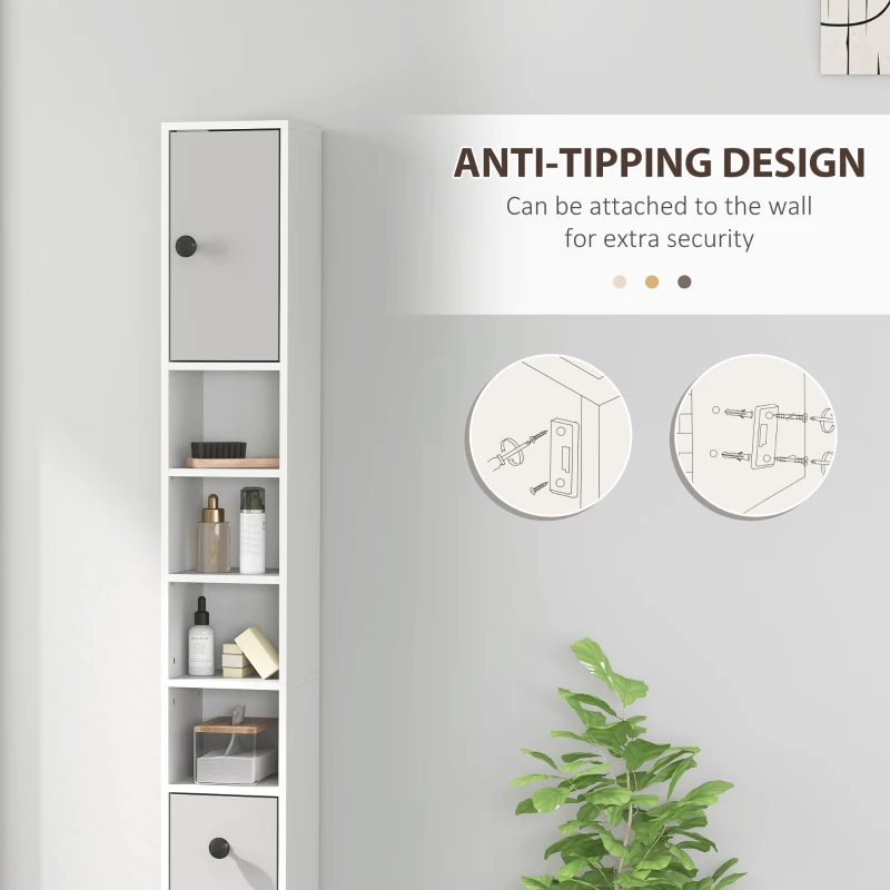 kleankin 180cm Slim Bathroom Cabinet, with Drawer, Shelves and Cupboards - Light Grey