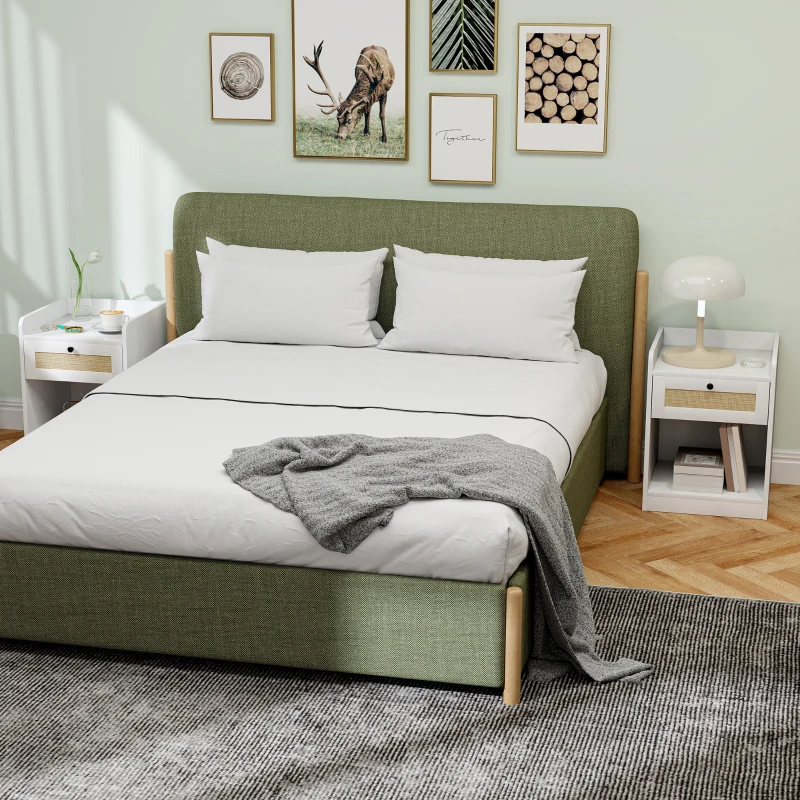 HOMCOM Conjunto de 2 Mesas de Cabeceira Mesas de Cabeceira para Dormitório com Gaveta em Vime 40x40x53 cm Branco