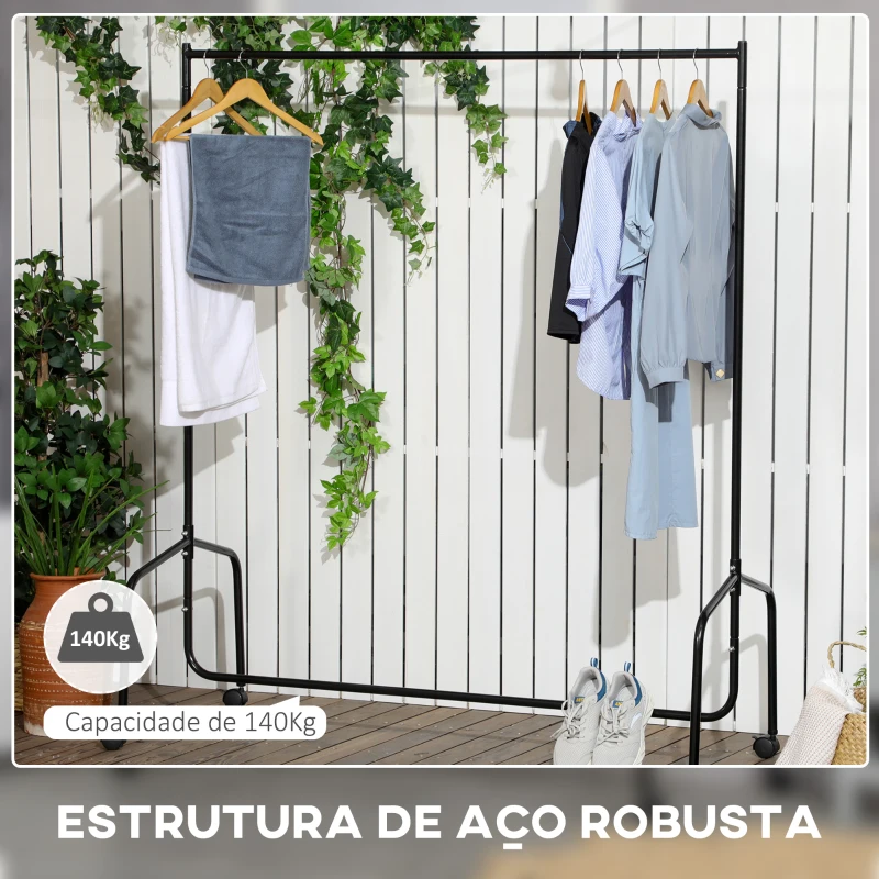 HOMCOM Charriot com Rodas 150x60x170 cm Organizador de Roupas com Rodas para Dormitório Entrada Corredor Preto