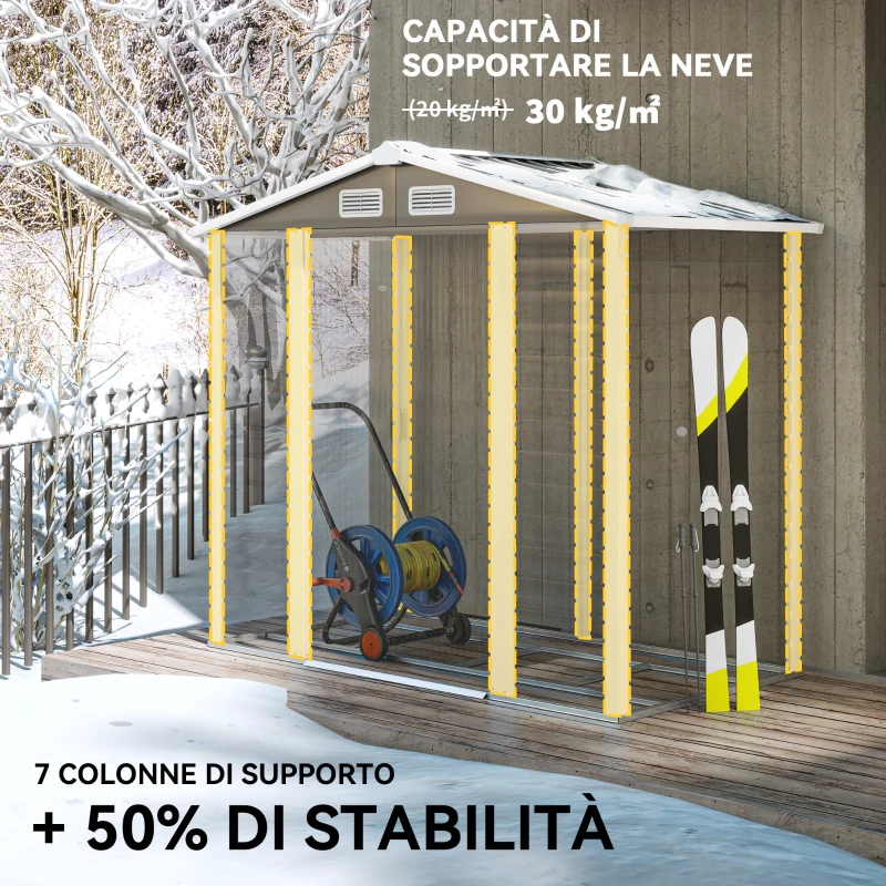 Outsunny Casetta da Giardino in Metallo con Porte Scorrevoli e Lucchetto con Chiavi, 2.1x1.2x1.9m, Grigio Scuro
