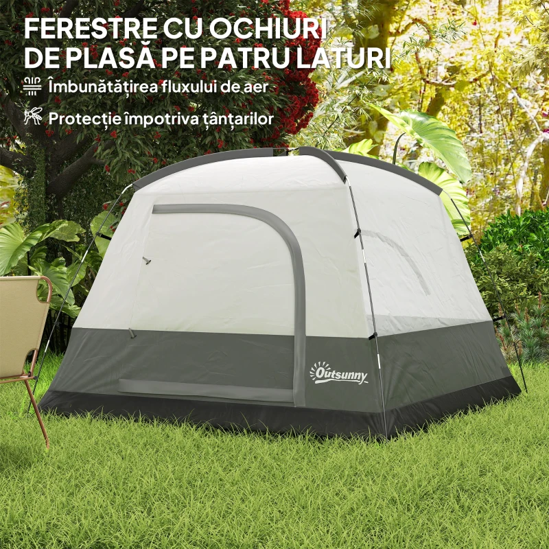 Outsunny Cort de Camping pentru 3 Persoane cu Buzunare Detașabile și Geantă de Transport, 200x200x135 cm, Portocaliu