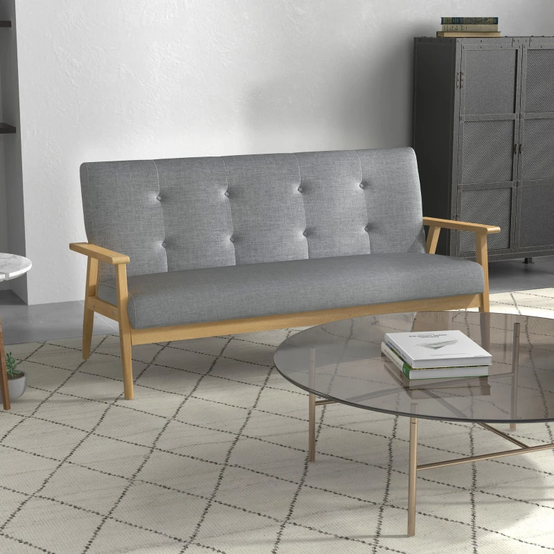 HOMCOM Dreisitzer-Polstersofa, Kautschukholz, 154,5 x 69,5 x 73 cm, Grau(m-2)