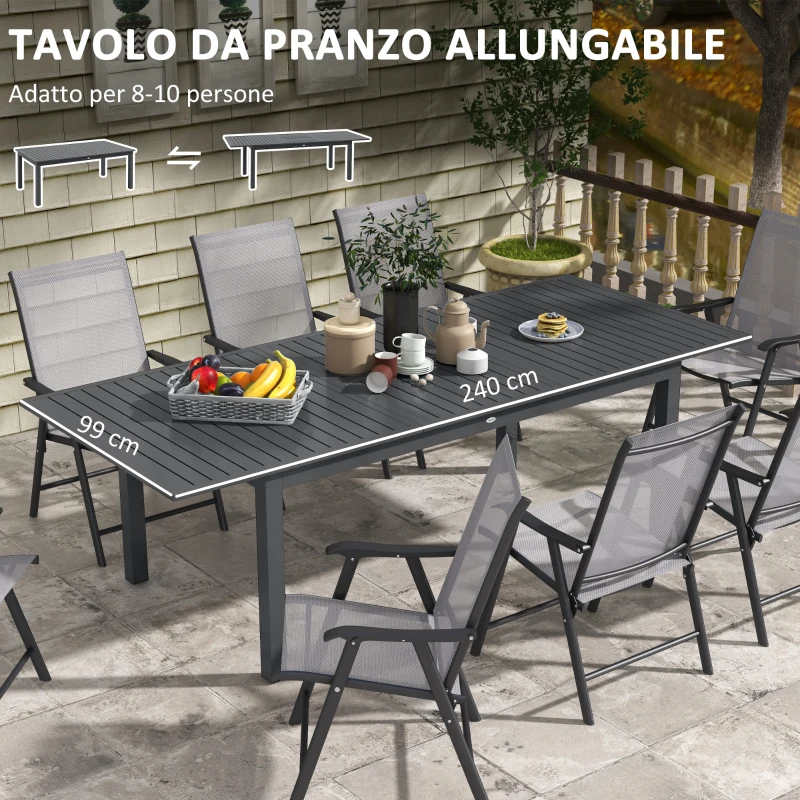 Outsunny Tavolo da Esterno per 8-10 Persone Allungabile da 180/240cm in Acciaio e Alluminio, Grigio Scuro