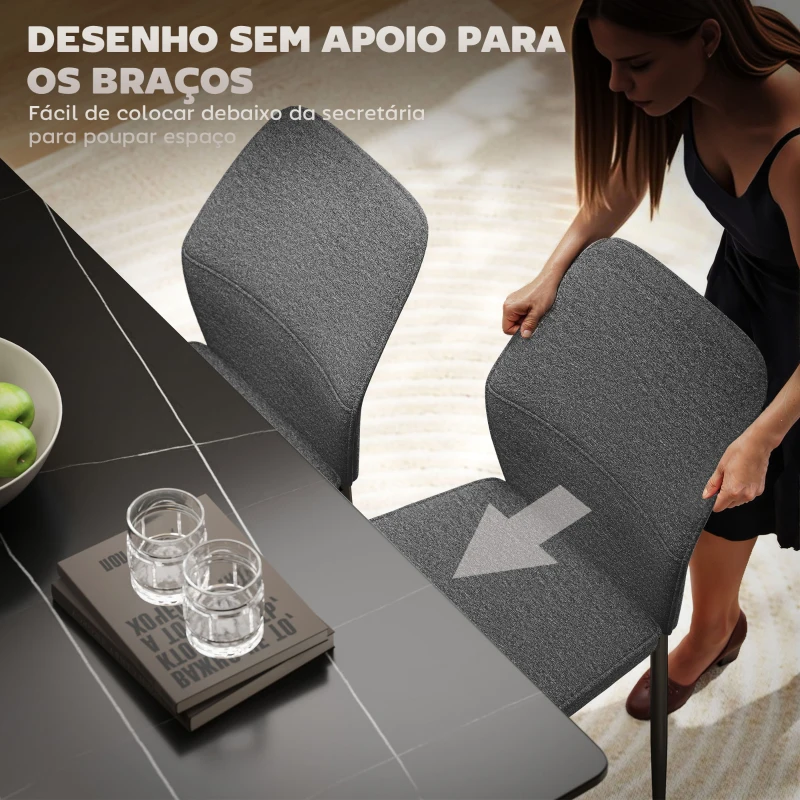 HOMCOM Conjunto de 2 Cadeiras de Jantar Modernas Cadeiras de Cozinha com Assento Acolchoado e Estofado Encosto Curvo 45x57x86 cm Cinzento
