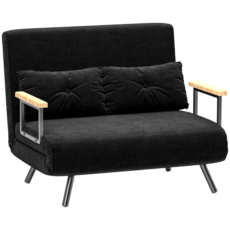 HOMCOM Canapea Pat de 2 Locuri cu Spătar Reglabil pe 5 Nivele și 2 Perne din Material Capitonat, 102x73x81 cm, Negru(m-11)