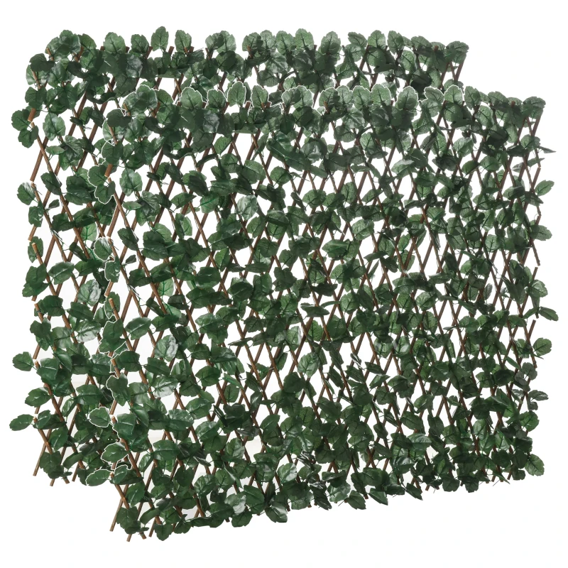 Outsunny Haie artificielle feuilles murale brise-vue 2 panneaux longueur ajustable 295 x 70 cm treillis extensible en PE vert