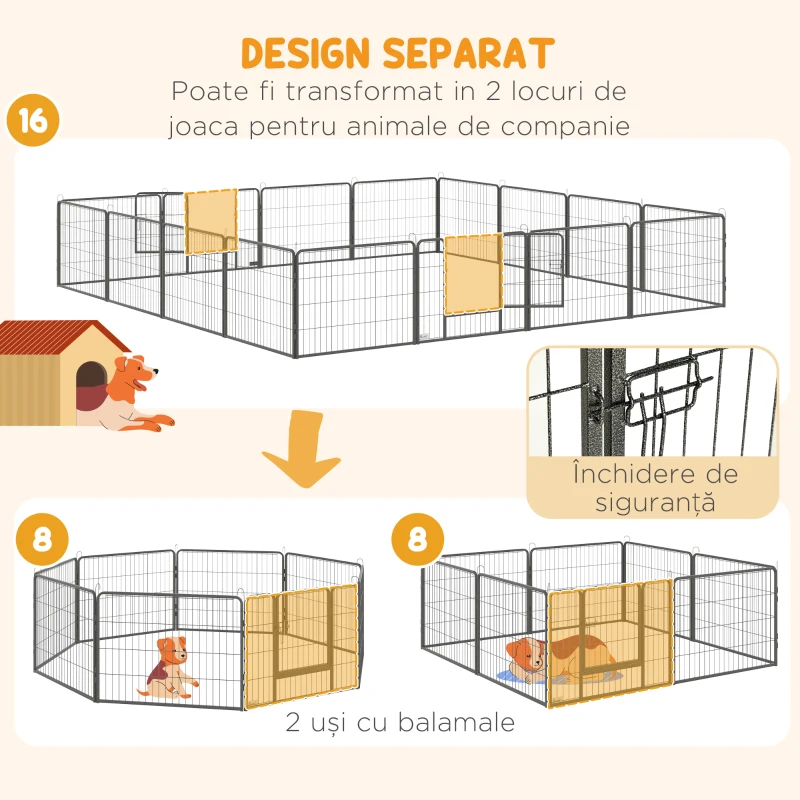 PawHut Tarc pentru Animale Domestice cu 16 Panouri Modulare din Otel, 80x60x1.5cm, Negru