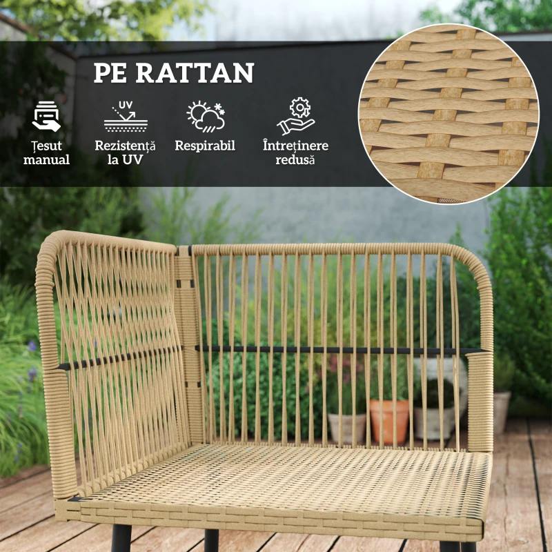 Outsunny Set de Mobilier de Grădină din 4 Piese cu 2 Canapele, Fotoliu de Colț și Măsuță de Cafea, 100x68x74 cm, Bej(m-5)