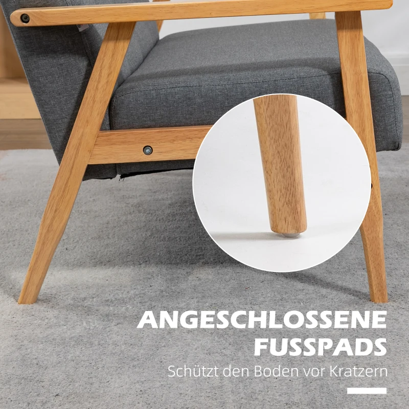 HOMCOM Dreisitzer-Polstersofa, Kautschukholz, 154,5 x 69,5 x 73 cm, Grau(m-6)