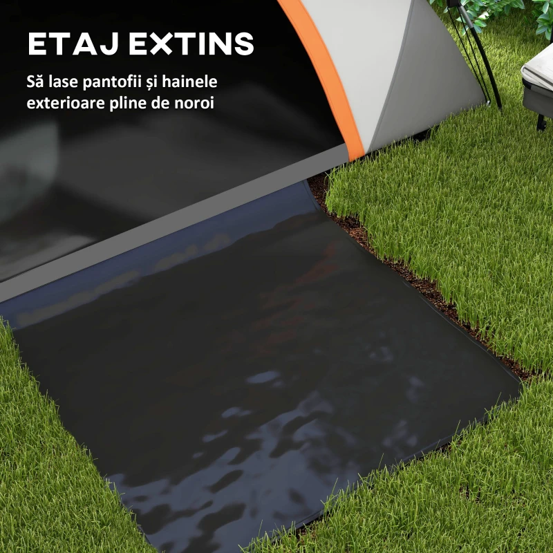 Outsunny Cort pentru 2 Persoane cu Fereastră și Geantă de Transport, 210x150x110 cm, Gri și Portocaliu