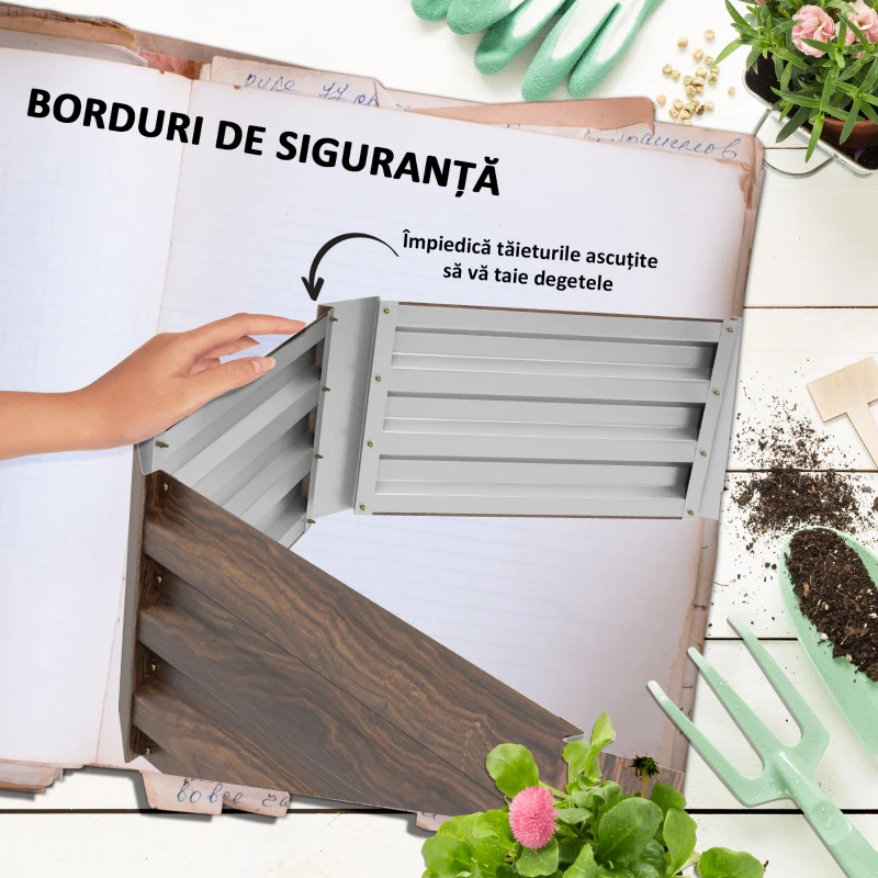 Outsunny Pat Galvanizat Inaltat pentru Gradina, Cutie de Plantare