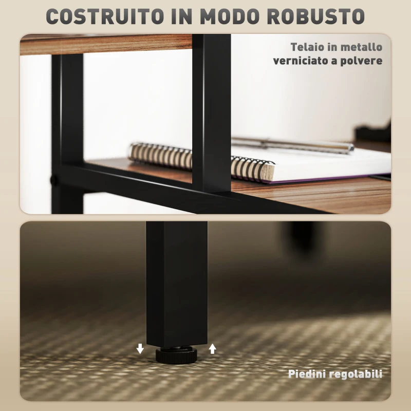 HOMCOM Scrivania per Camera con Scaffale a 4 Ripiani e Supporto per Monitor, 150x48x125cm, Marrone