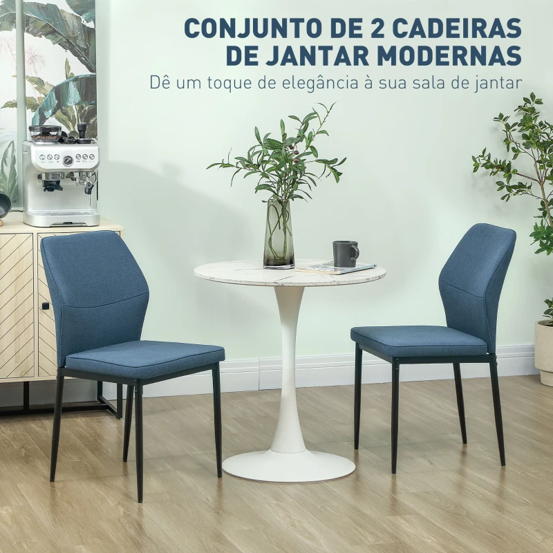 HOMCOM Conjunto de 2 Cadeiras de Jantar Modernas Cadeiras de Cozinha com Assento Acolchoado e Estofado Encosto Curvo 45x57x86 cm Azul Escuro