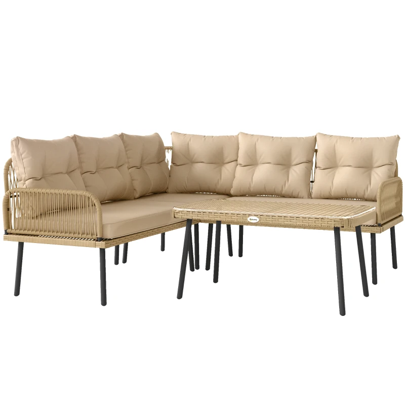 Outsunny Set de Mobilier de Grădină din 4 Piese cu 2 Canapele, Fotoliu de Colț și Măsuță de Cafea, 100x68x74 cm, Bej(m-11)