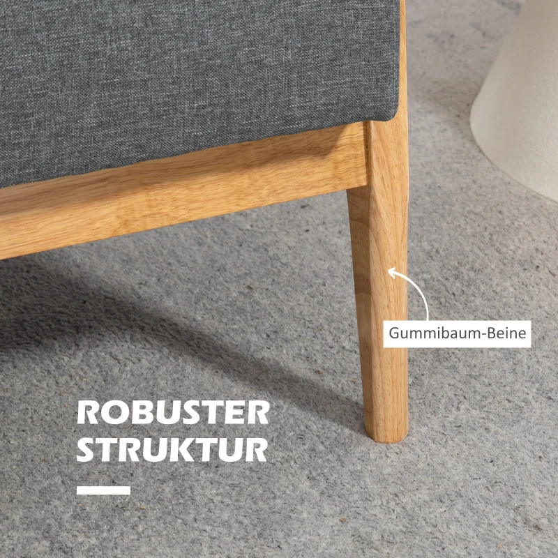 HOMCOM Dreisitzer-Polstersofa, Kautschukholz, 154,5 x 69,5 x 73 cm, Grau(m-5)