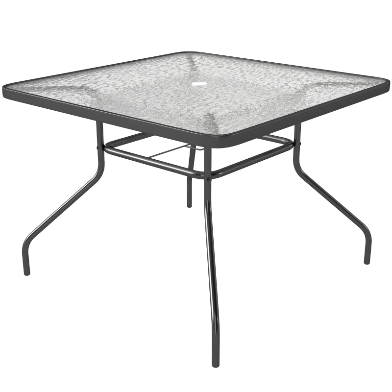 Outsunny Square Garden Dining Table with Tempered Glass Top & Umbrella Hole, 100 x 100 cm