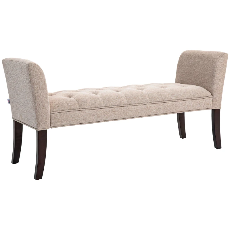 HOMCOM Capăt de Pat, Bancă Tapițată din Țesătură cu Căptușeală Groasă, Cotieră și Cadru din Lemn Masiv, 141x44x65 cm, Bej(m-11)