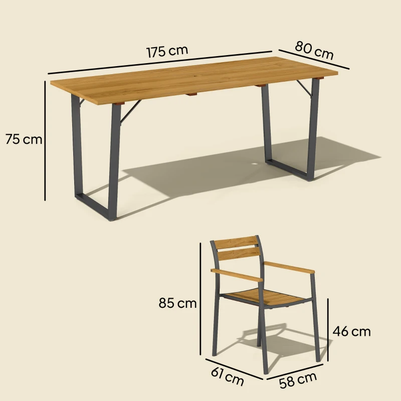 Outsunny Seven-Piece Wood Panel Patio Dining Set - Brown/Black