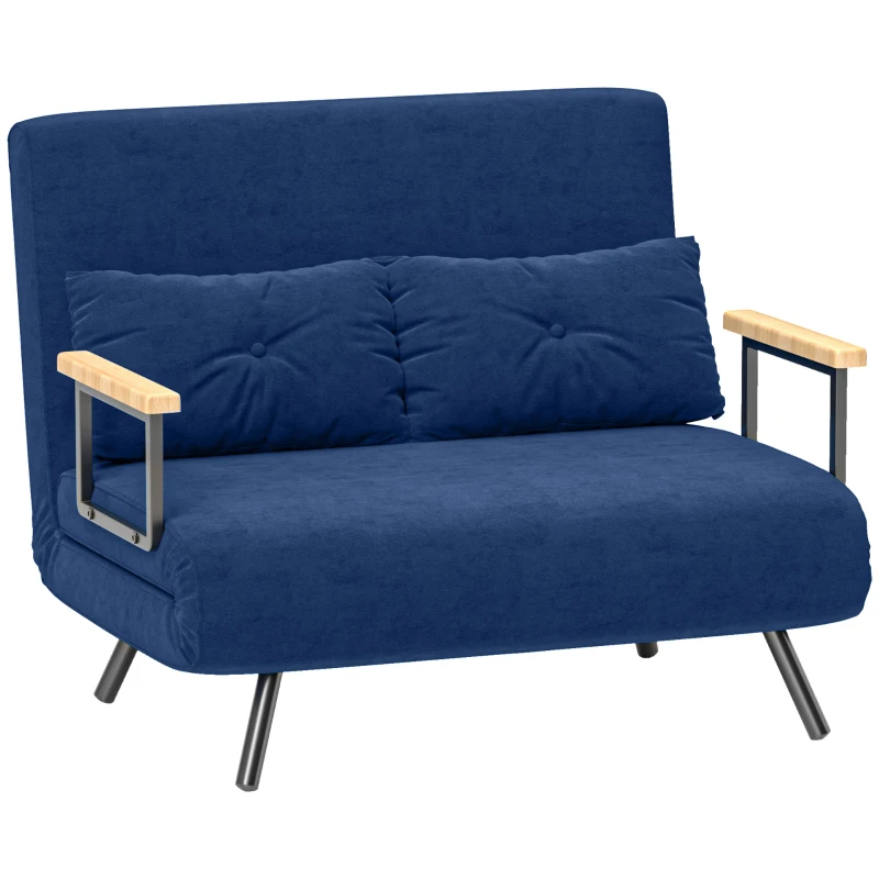 HOMCOM Canapea Pat de 2 Locuri cu Spătar Reglabil pe 5 Nivele și 2 Perne din Material Capitonat, 102x73x81 cm, Albastru(m-11)