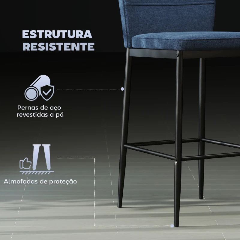 HOMCOM Conjunto de 2 Bancos de Bar Bancos Altos de Cozinha com Encosto e Apoio para os Pés Estofados em Veludo 41x52x97 cm Azul