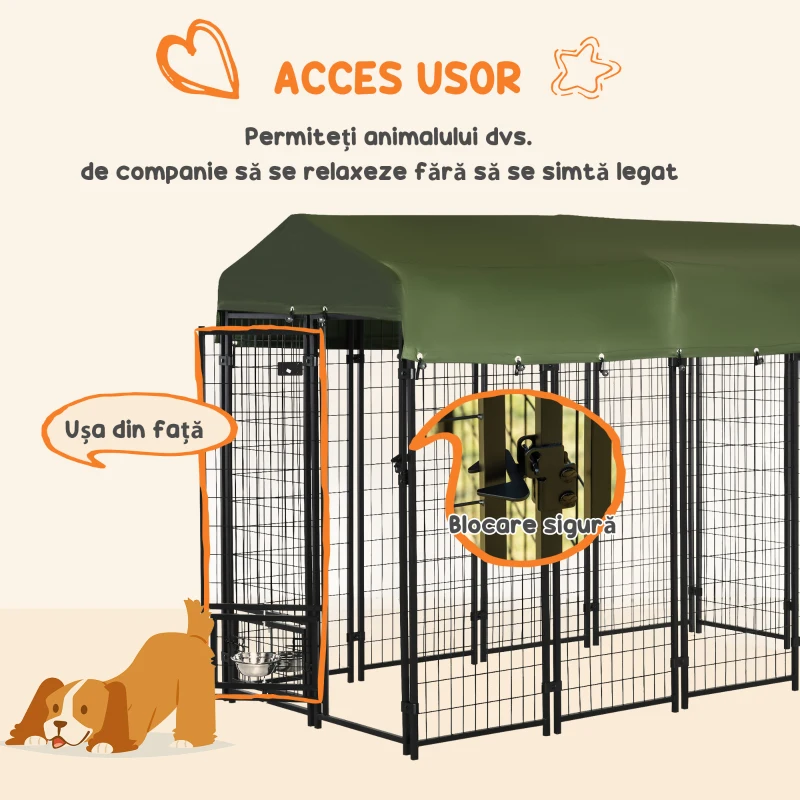 PawHut Casuta in Aer Liber, Lada cu Blocare pentru Animale, Gard din Sarma Sudata de Otel cu Baldachin(m-6)