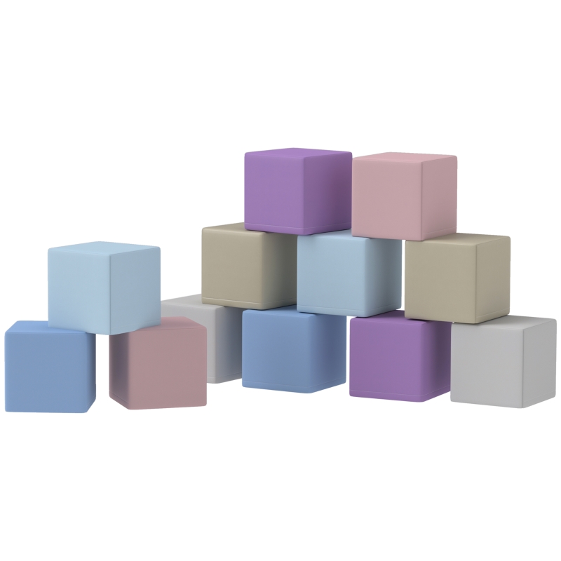 HOMCOM Set 12 Cuburi de Jucărie Moi pentru Copii 12-36 Luni, 20x20x20 cm, Multicolor Deschis