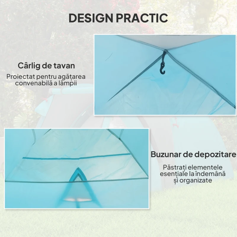 Outsunny Cort de Camping pentru 3 Persoane cu Cameră, Verandă, și Geantă de Transport, 3.23x2.48x1.5 m, Albastru(m-7)