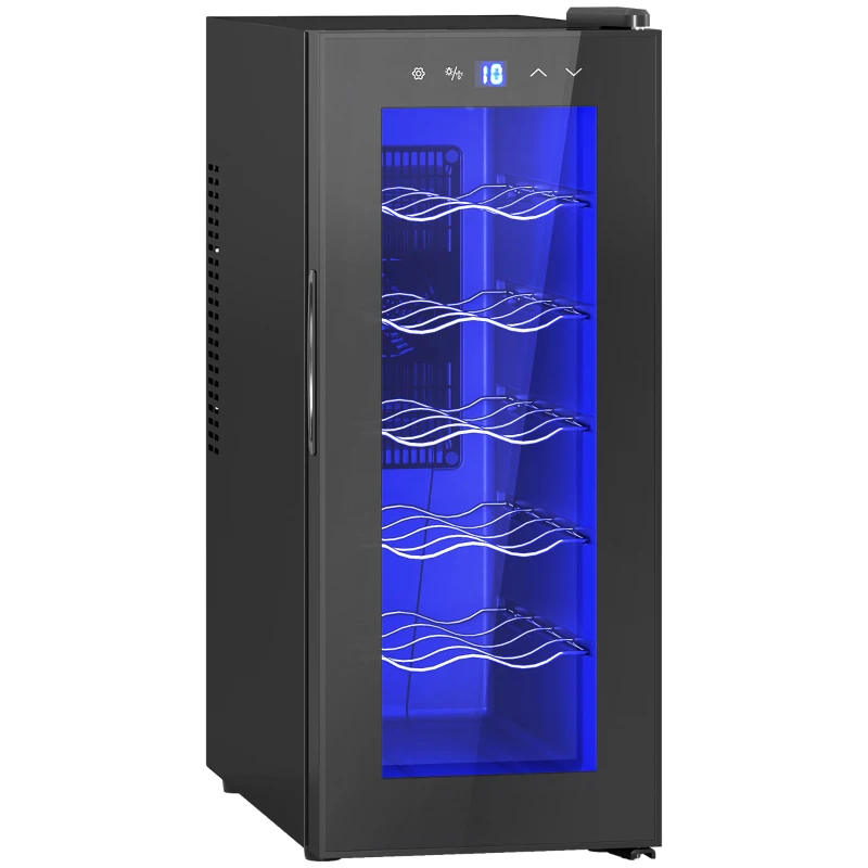 HOMCOM Frigider Termoelectric Dublu pentru 12 Sticle de Vin cu Ușă de Sticlă și Lumină LED, 26,5x51,5x65 cm, Negru