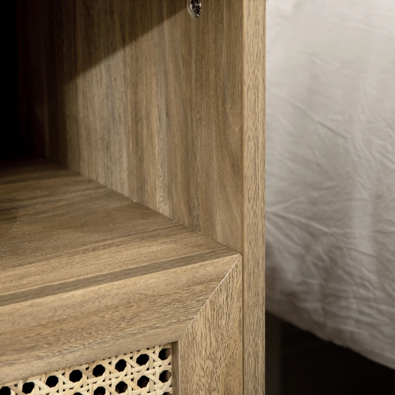 HOMCOM Table de chevet  table de nuit avec tiroir porte cannage et niche vintage 45 x 39 x 56,5 cm