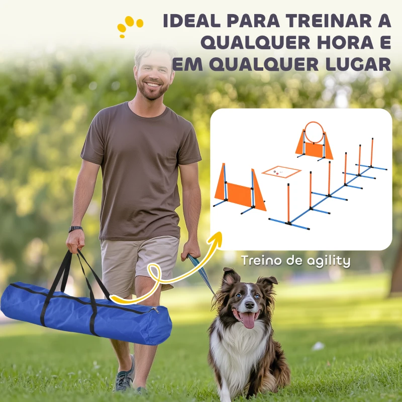 PawHut Conjunto de Treino de Agilidade para Cães com Piquetes para Slalom Zona de Descanso Barreira Anel de salto e Bolas Laranja