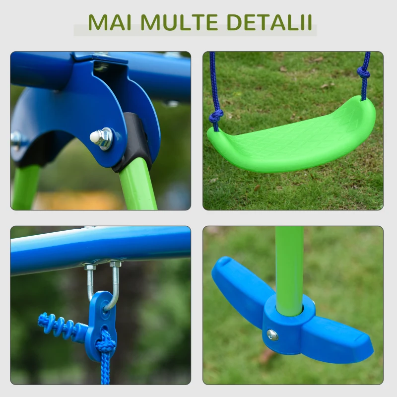 Outsunny Set Leagăn de Grădină cu Leagăn Dublu și 2 Leagăne Simple, 280x140x178 cm, Verde(m-7)
