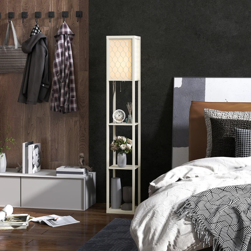 HOMCOM Three-Shelf Standing Lamp - Oak/White