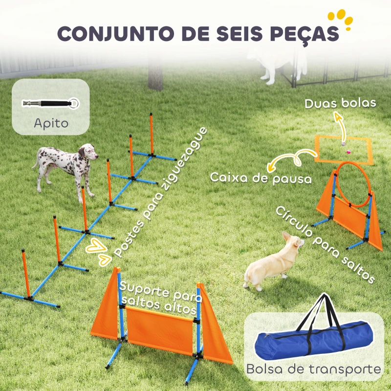 PawHut Conjunto de Treino de Agilidade para Cães com Piquetes para Slalom Zona de Descanso Barreira Anel de salto e Bolas Laranja