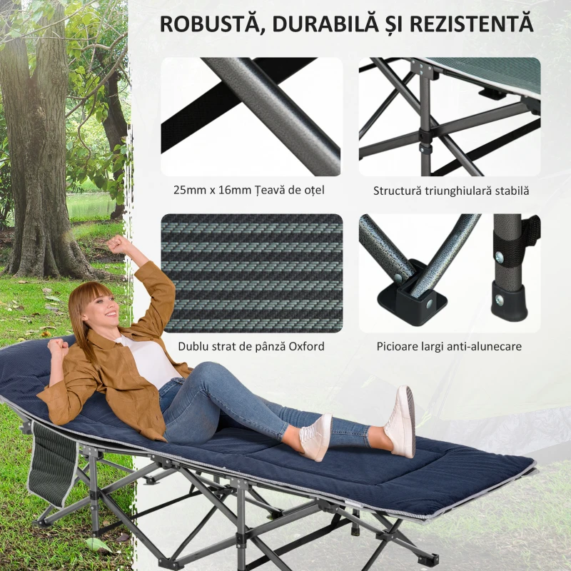 Outsunny Pat Pliabil Camping 188×64,5×53 cm – Cu Perna si Husa Transport