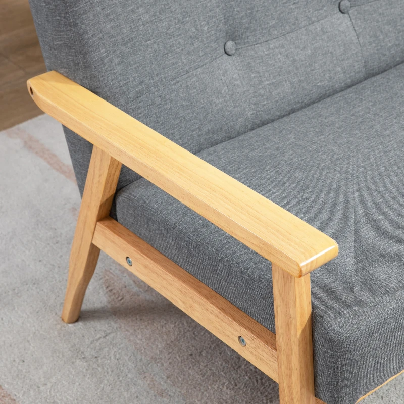 HOMCOM Dreisitzer-Polstersofa, Kautschukholz, 154,5 x 69,5 x 73 cm, Grau(m-8)