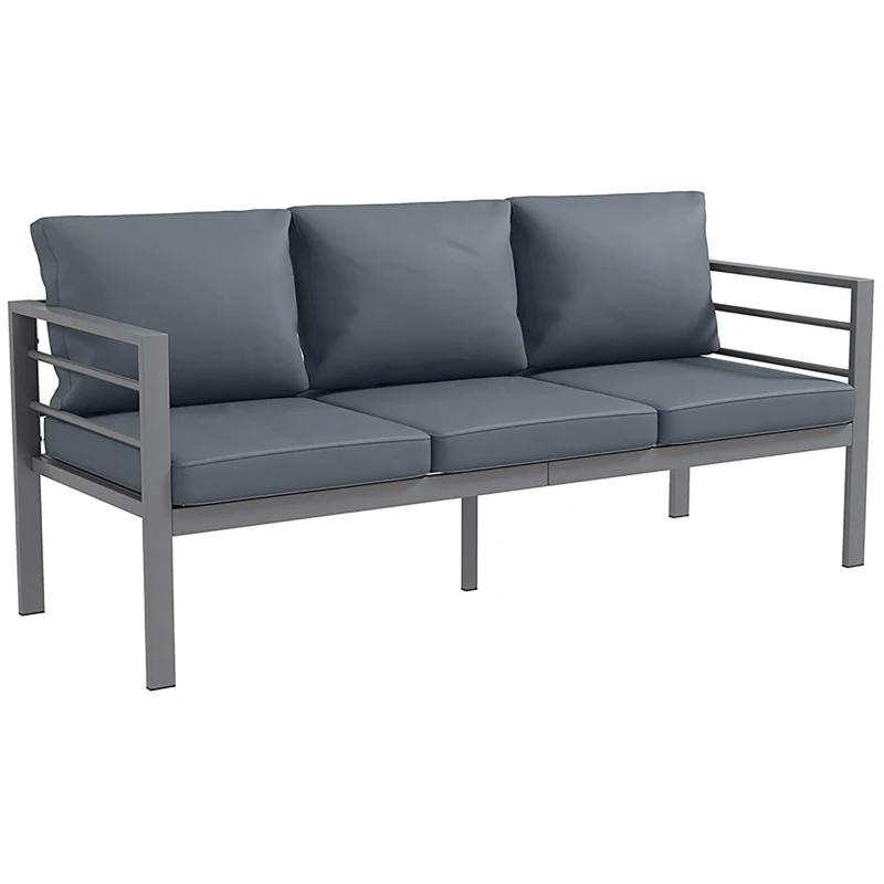Outsunny Canapea de Grădină cu 3 Locuri cu Perne pentru Scaun și Spate, Canapea Modernă din Aluminiu și Poliester, 185x66x64 cm, Gri