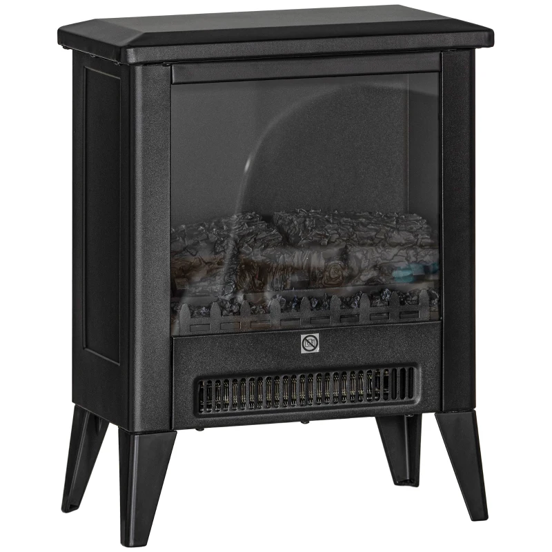 HOMCOM Șemineu Electric cu Efect Flacără 3D pe 3 Intensități, Oprire Automată, Încălzire Reglabilă, 36x21x47 cm, Negru