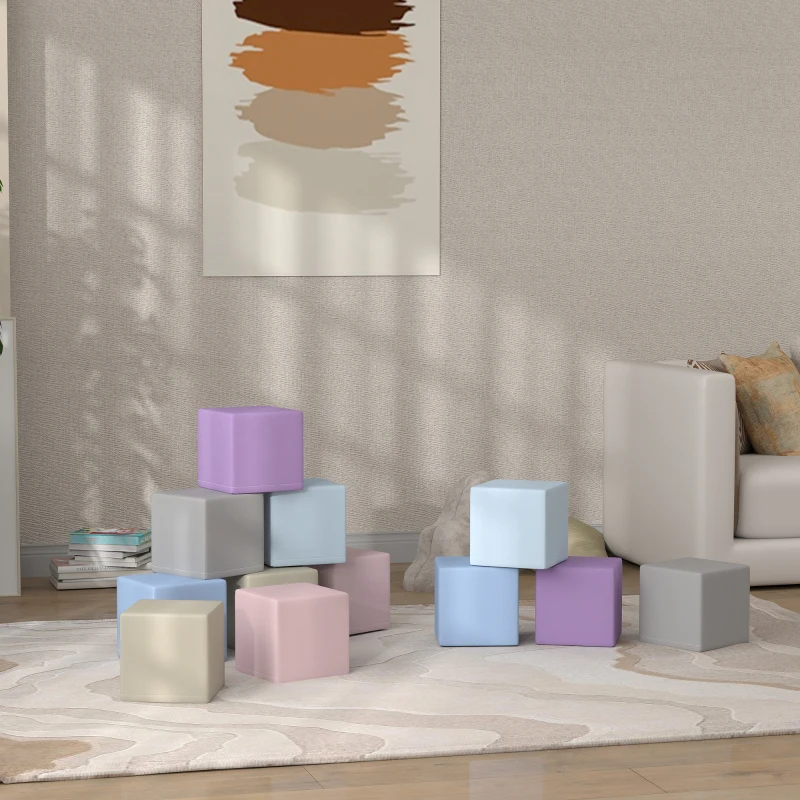 HOMCOM Set 12 Cuburi de Jucărie Moi pentru Copii 12-36 Luni, 20x20x20 cm, Multicolor Deschis