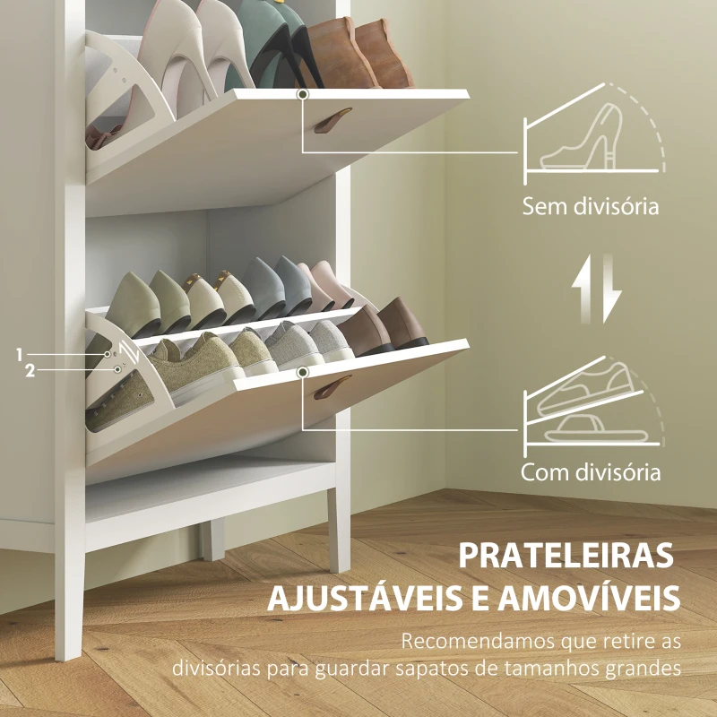 HOMCOM Sapateira Estreita com 2 Gavetas Prateleiras Ajustáveis e Puxadores em PU para 14 Pares de Sapatos 80x24x95,5 cm Branco