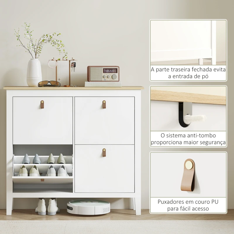 HOMCOM Sapateira para Entrada com 4 Gavetas Prateleiras Ajustáveis e Puxadores em PU para 20 Pares de Sapatos 105x24x95,5 cm Branco