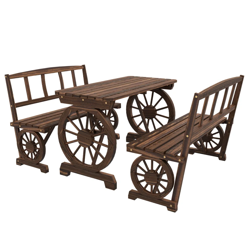 Outsunny Set de Mobilier de Terasa din 3 Piese pentru Exterior, Set din Lemn pentru Gradina cu Doua Scaune si Masa