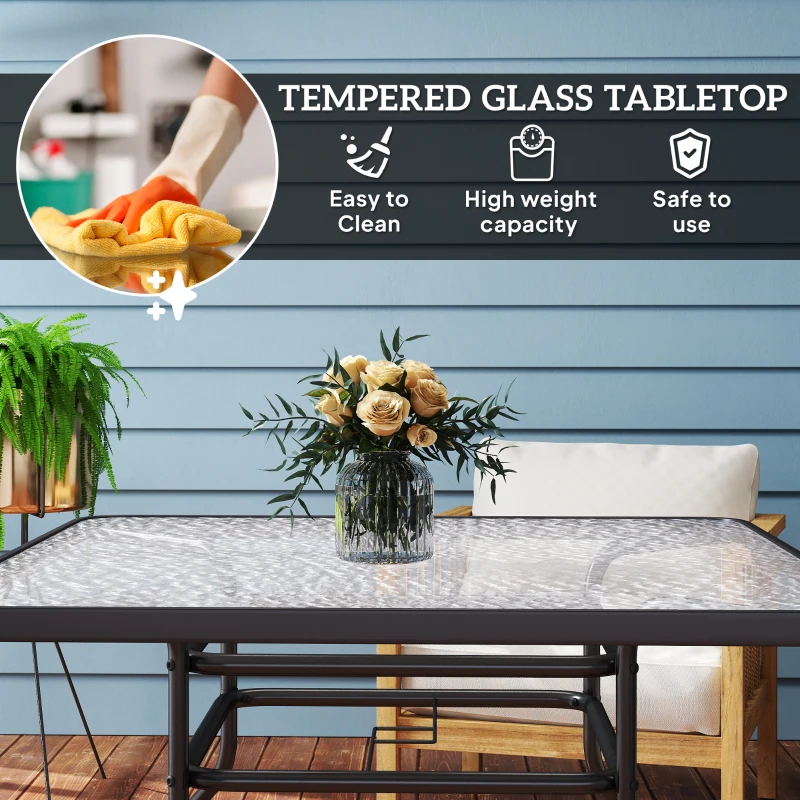 Outsunny Square Garden Dining Table with Tempered Glass Top & Umbrella Hole, 100 x 100 cm