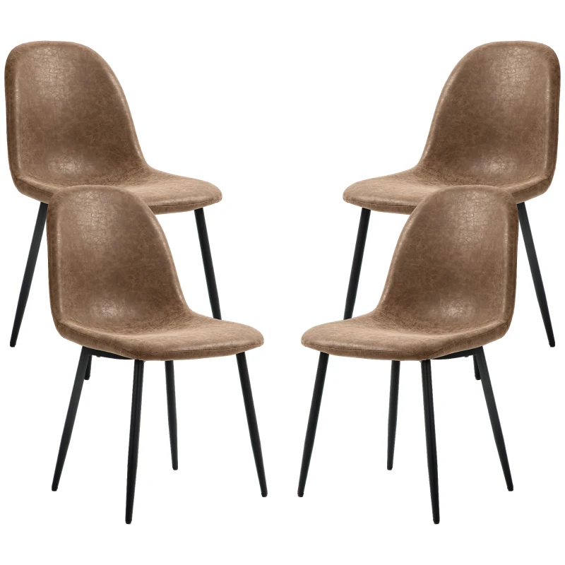 HOMCOM Set de 4 Scaune de Sufragerie Stil Vintage, Scaune de Bucătărie din Piele Artificială și Picioare din Oțel, 46x61x85 cm, Maro