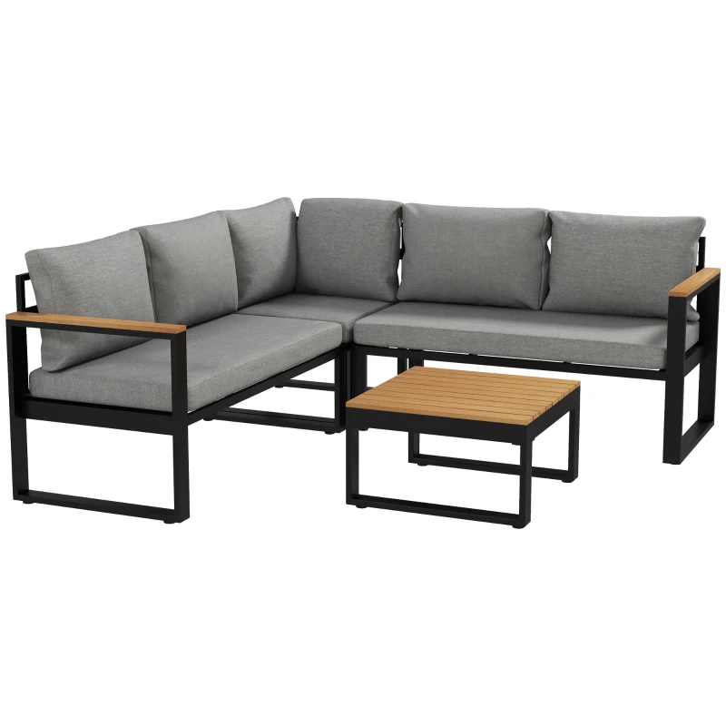 Outsunny Set de Mobilier pentru Grădină din 4 Piese cu 2 Canapele Duble, Colțar și Măsuță de Cafea, 124x61x71,5 cm, Gri